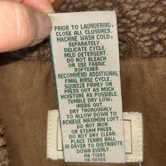 Vintage LL Bean Women's L Faux Suede Quilt Goose Down Parka Coat Sherpa Brown - Picture 9 of 12